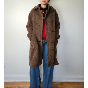 Vintage alpaca wool coat women, men brown oversized winter long coat